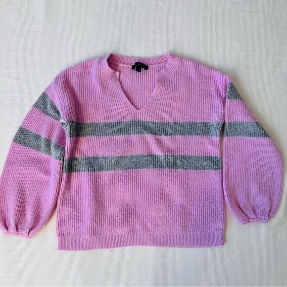 Ann Taylor Womens Sweater Striped Knit Longsleeve Soft Casual Fashion Pink XS Pr - Picture 1 of 3